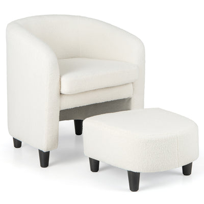 *Modern Upholstered Barrel Teddy Velvet Chair with Ottoman - Beige