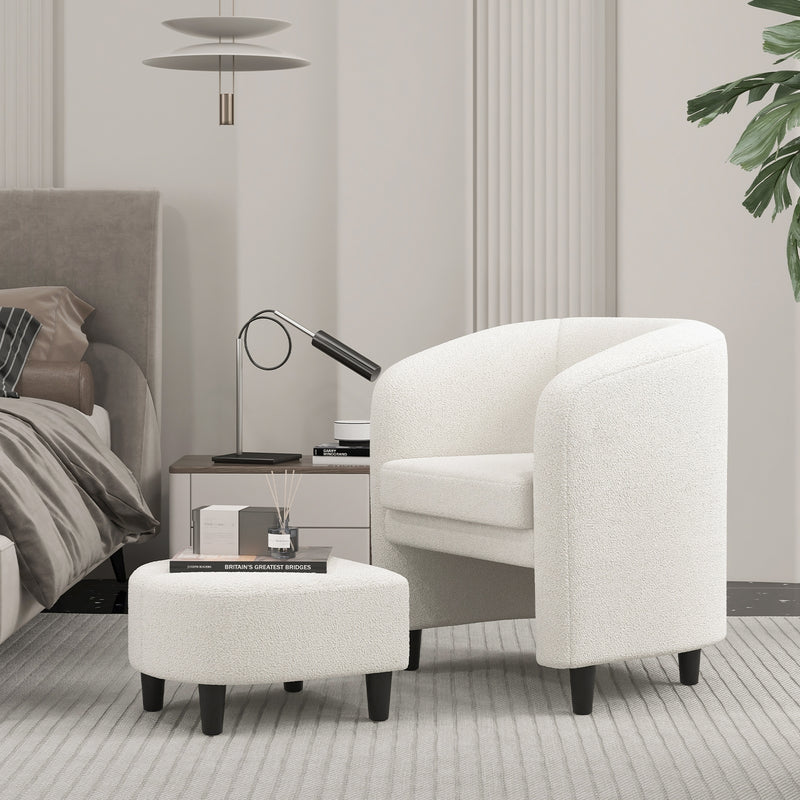 *Modern Upholstered Barrel Teddy Velvet Chair with Ottoman - Beige