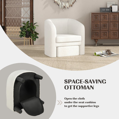 *Modern Upholstered Barrel Teddy Velvet Chair with Ottoman - Beige