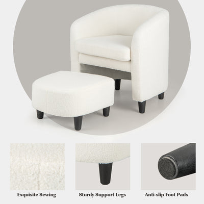 *Modern Upholstered Barrel Teddy Velvet Chair with Ottoman - Beige