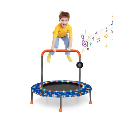 *36 Inch Mini Trampoline with Colorful LED Lights and Bluetooth Speaker - Blue