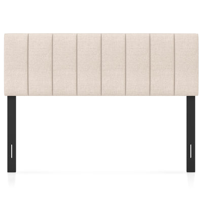 Linen Upholstered Headboard with Solid Wood Legs and Adjustable Width-Beige
