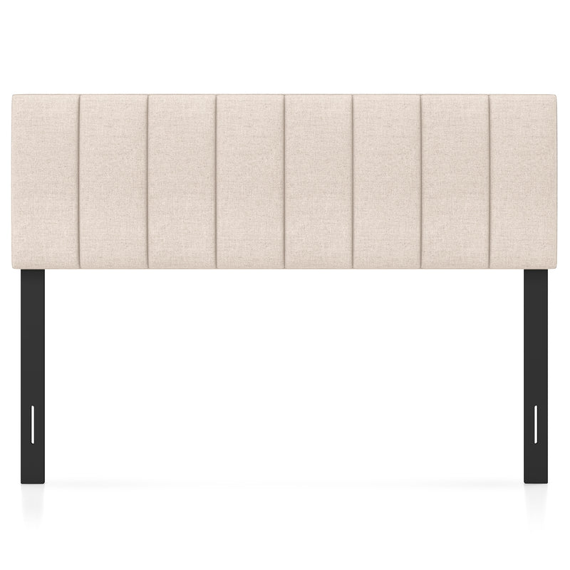 Linen Upholstered Headboard with Solid Wood Legs and Adjustable Width-Beige