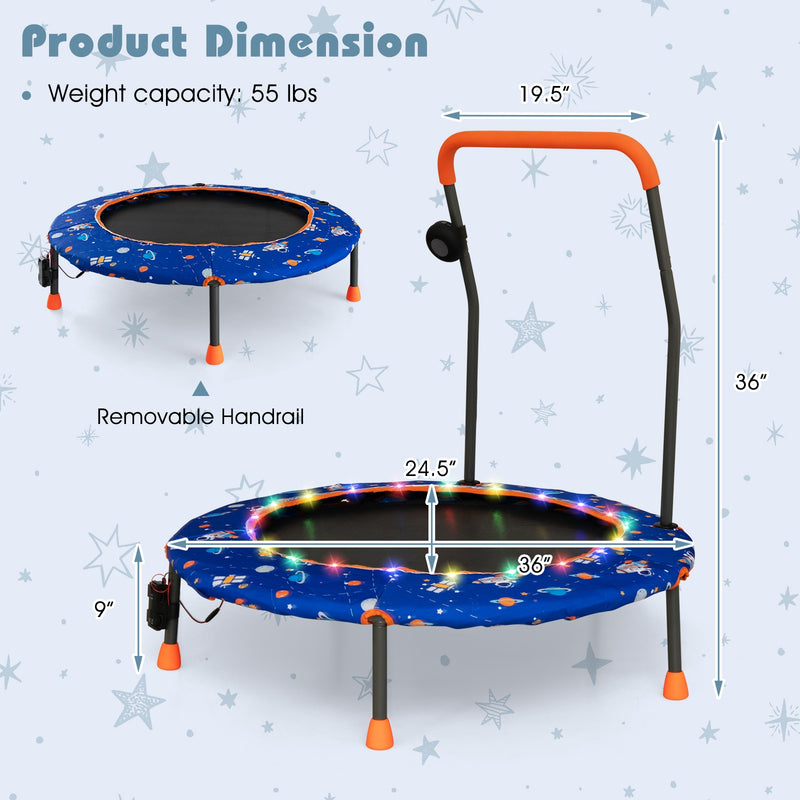 *36 Inch Mini Trampoline with Colorful LED Lights and Bluetooth Speaker - Blue