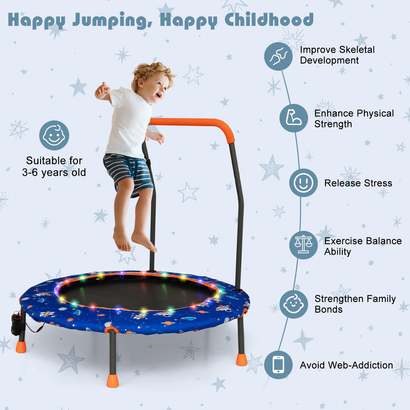 *36 Inch Mini Trampoline with Colorful LED Lights and Bluetooth Speaker - Blue