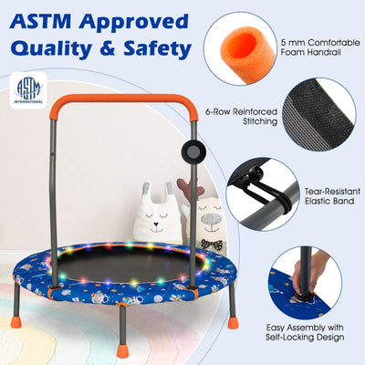 *36 Inch Mini Trampoline with Colorful LED Lights and Bluetooth Speaker - Blue