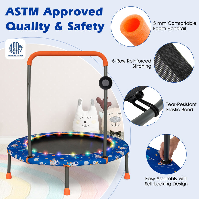 *36 Inch Mini Trampoline with Colorful LED Lights and Bluetooth Speaker - Blue