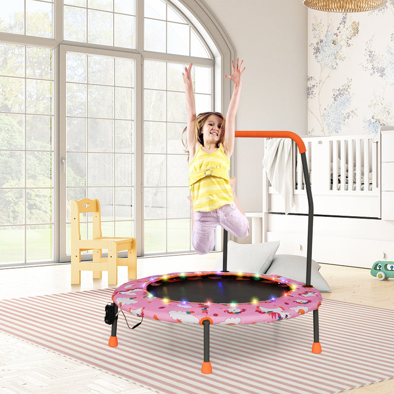 *36 Inch Mini Trampoline with Colorful LED Lights and Bluetooth Speaker - Pink
