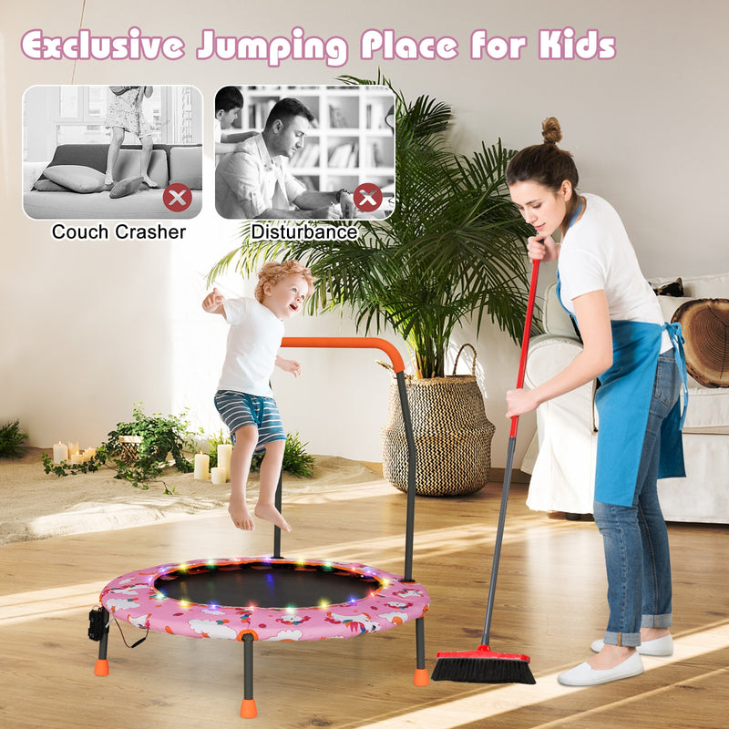 *36 Inch Mini Trampoline with Colorful LED Lights and Bluetooth Speaker - Pink