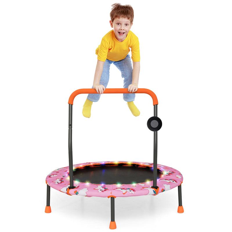 *36 Inch Mini Trampoline with Colorful LED Lights and Bluetooth Speaker - Pink
