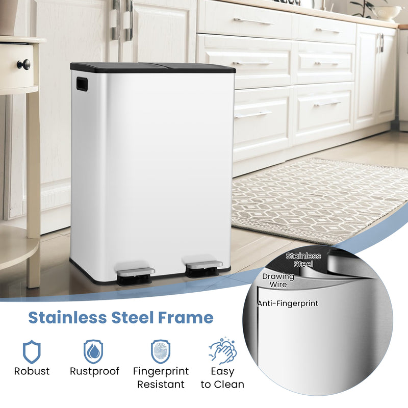 2 x 8 Gal Dual Compartment Trash Can-White