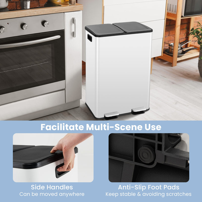 2 x 8 Gal Dual Compartment Trash Can-White
