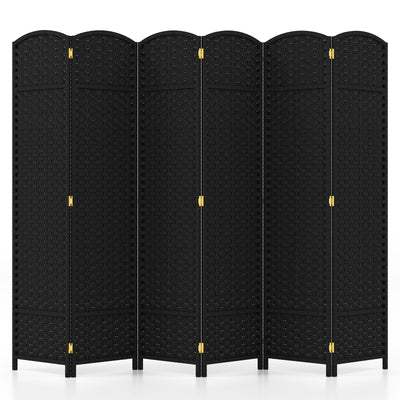 6-Panel Room Divider 5.6 FT Tall Folding Privacy Screen with Hand-woven Texture-Black