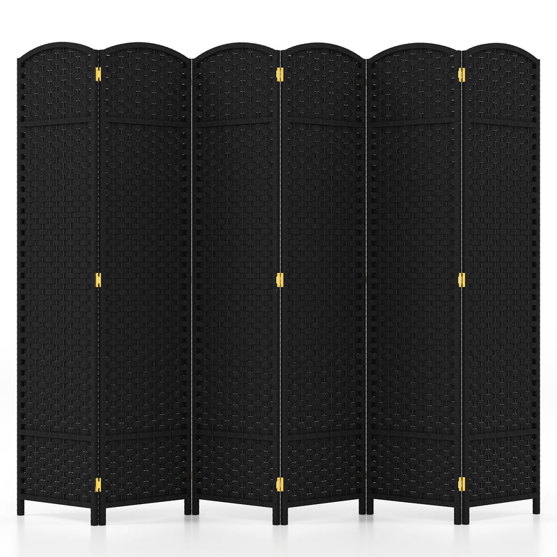 6-Panel Room Divider 5.6 FT Tall Folding Privacy Screen with Hand-woven Texture-Black
