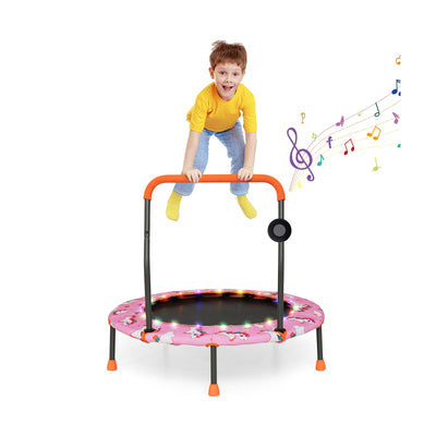 *36 Inch Mini Trampoline with Colorful LED Lights and Bluetooth Speaker - Pink