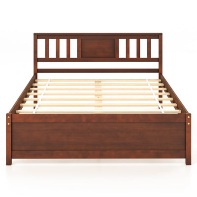 Wooden Platform Bed with Headboard and Wood Slat Support-Full Size