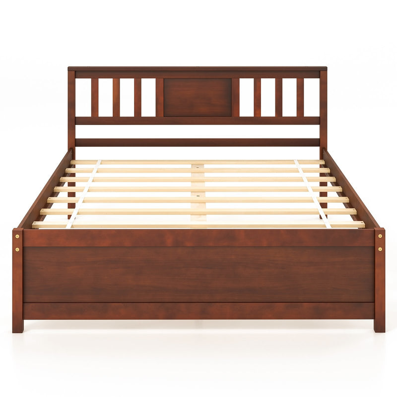 Wooden Platform Bed with Headboard and Wood Slat Support-Full Size