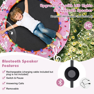 *36 Inch Mini Trampoline with Colorful LED Lights and Bluetooth Speaker - Pink