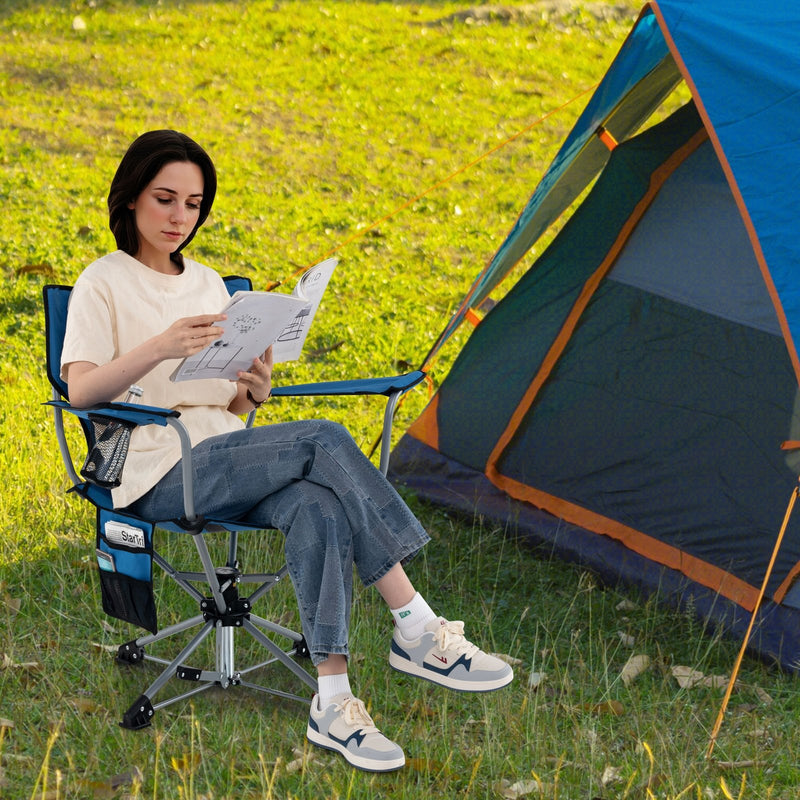 *360° Swivel Hunting Chair Portable Foldable Hunting Chair with Mesh Cup Holder and Storage Pockets - Blue