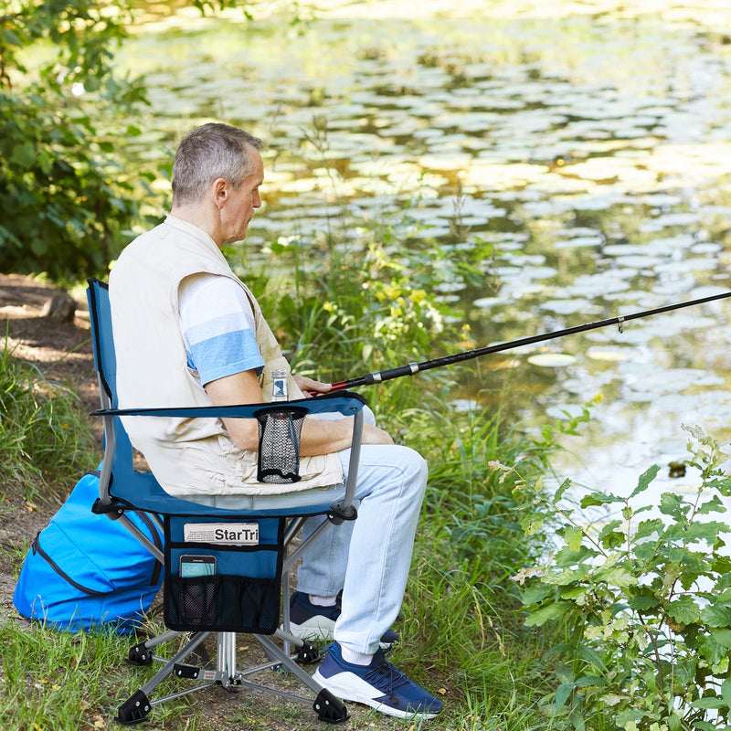 *360° Swivel Hunting Chair Portable Foldable Hunting Chair with Mesh Cup Holder and Storage Pockets - Blue