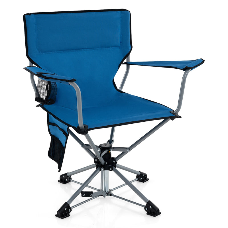 *360° Swivel Hunting Chair Portable Foldable Hunting Chair with Mesh Cup Holder and Storage Pockets - Blue