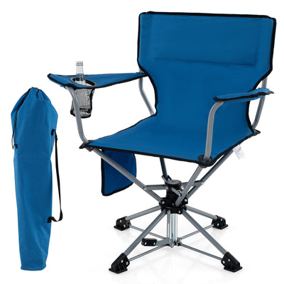 *360° Swivel Hunting Chair Portable Foldable Hunting Chair with Mesh Cup Holder and Storage Pockets - Blue