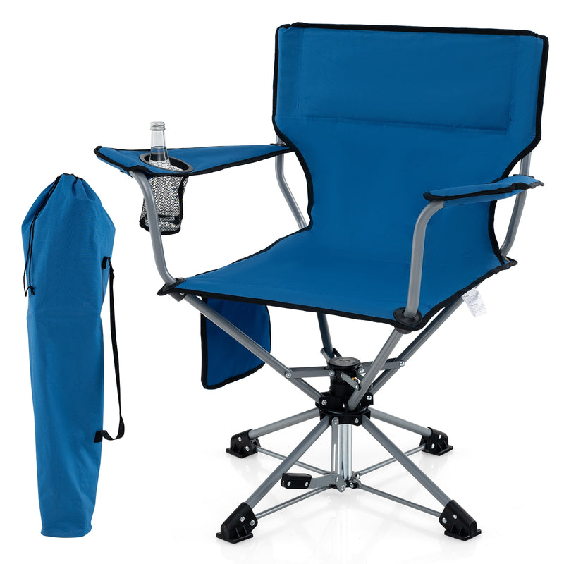 *360° Swivel Hunting Chair Portable Foldable Hunting Chair with Mesh Cup Holder and Storage Pockets - Blue
