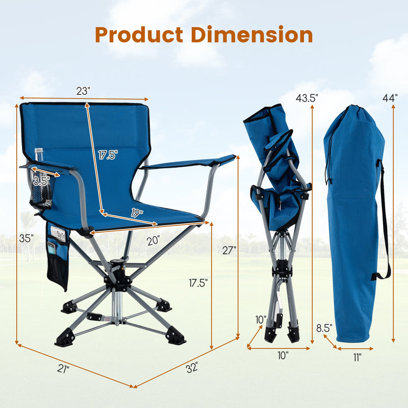 *360° Swivel Hunting Chair Portable Foldable Hunting Chair with Mesh Cup Holder and Storage Pockets - Blue