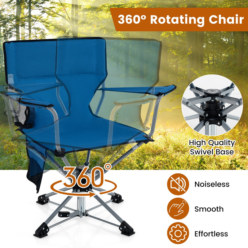 *360° Swivel Hunting Chair Portable Foldable Hunting Chair with Mesh Cup Holder and Storage Pockets - Blue