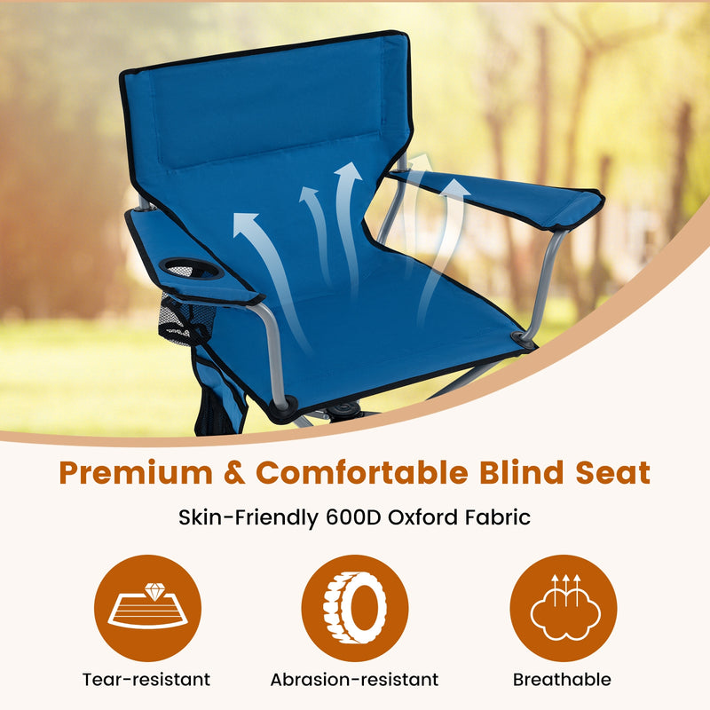 *360° Swivel Hunting Chair Portable Foldable Hunting Chair with Mesh Cup Holder and Storage Pockets - Blue