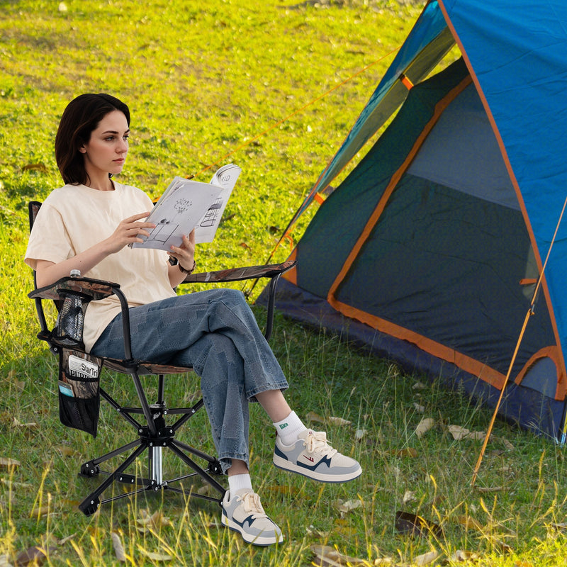 *360° Swivel Hunting Chair Portable Foldable Hunting Chair with Mesh Cup Holder and Storage Pockets - Camouflage