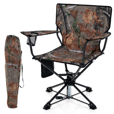 *360° Swivel Hunting Chair Portable Foldable Hunting Chair with Mesh Cup Holder and Storage Pockets - Camouflage