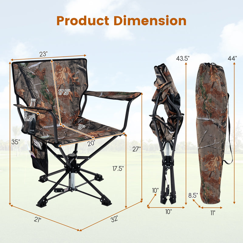 *360° Swivel Hunting Chair Portable Foldable Hunting Chair with Mesh Cup Holder and Storage Pockets - Camouflage