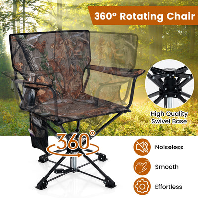 *360° Swivel Hunting Chair Portable Foldable Hunting Chair with Mesh Cup Holder and Storage Pockets - Camouflage