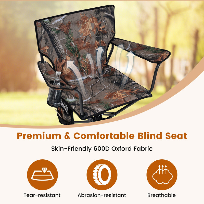 *360° Swivel Hunting Chair Portable Foldable Hunting Chair with Mesh Cup Holder and Storage Pockets - Camouflage