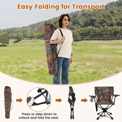 *360° Swivel Hunting Chair Portable Foldable Hunting Chair with Mesh Cup Holder and Storage Pockets - Camouflage