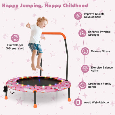 *36 Inch Mini Trampoline with Colorful LED Lights and Bluetooth Speaker - Pink