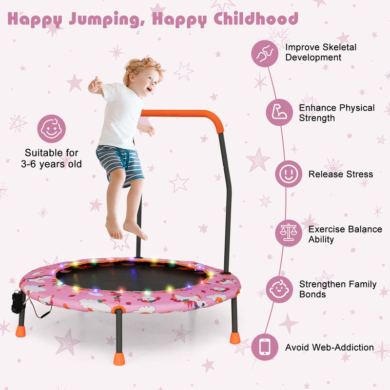 *36 Inch Mini Trampoline with Colorful LED Lights and Bluetooth Speaker - Pink