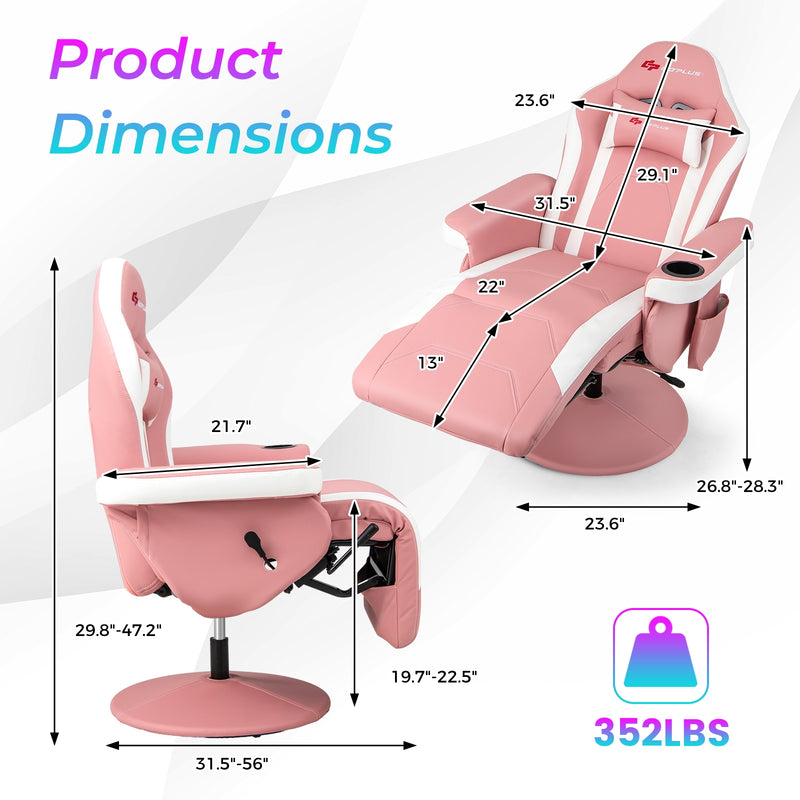 *Massage Video Gaming Recliner Chair with Adjustable Height - Pink