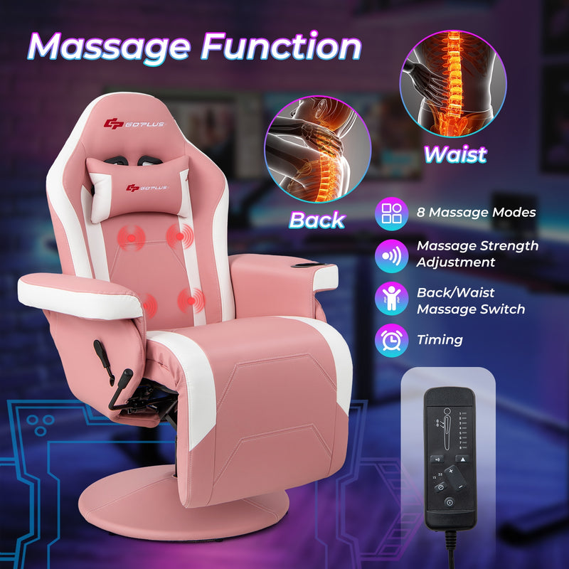 *Massage Video Gaming Recliner Chair with Adjustable Height - Pink
