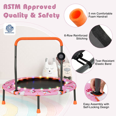 *36 Inch Mini Trampoline with Colorful LED Lights and Bluetooth Speaker - Pink