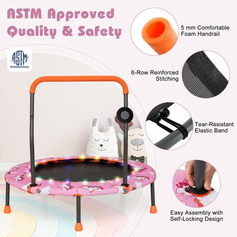 *36 Inch Mini Trampoline with Colorful LED Lights and Bluetooth Speaker - Pink