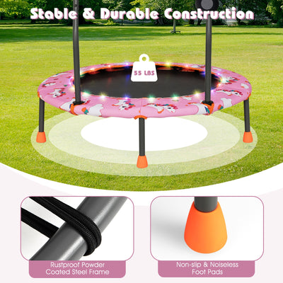 *36 Inch Mini Trampoline with Colorful LED Lights and Bluetooth Speaker - Pink