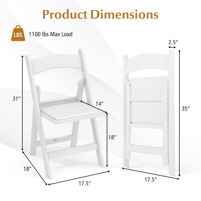 *4 Pack Resin Folding Chairs with Padded Seat - White
