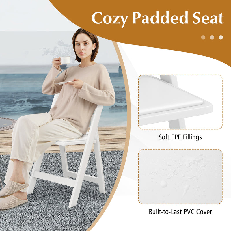 *4 Pack Resin Folding Chairs with Padded Seat - White