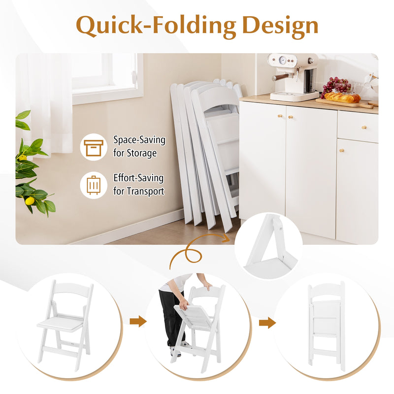 *4 Pack Resin Folding Chairs with Padded Seat - White