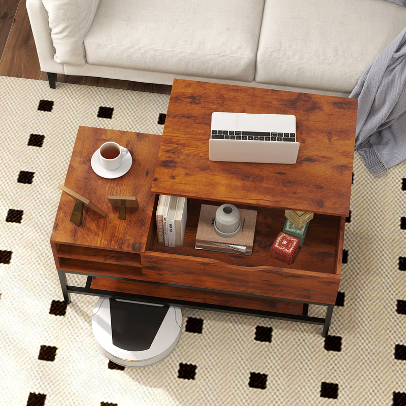Lift Top Coffee Table with Hidden Compartment and Removable Storage Sh