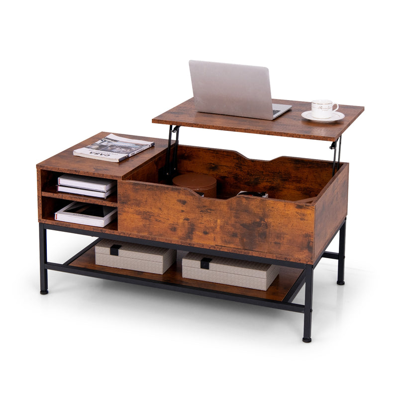 Lift Top Coffee Table with Hidden Compartment and Removable Storage Sh