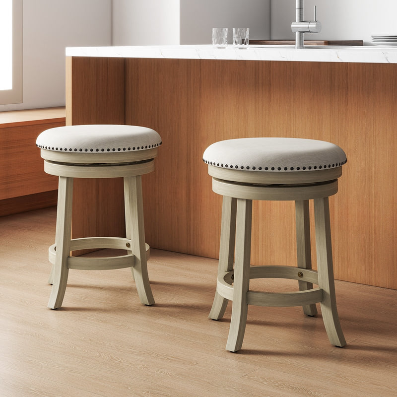 *24/26 Inches Swivel Bar Stools Set of 2 wIth Wooden Frame - 24 inches