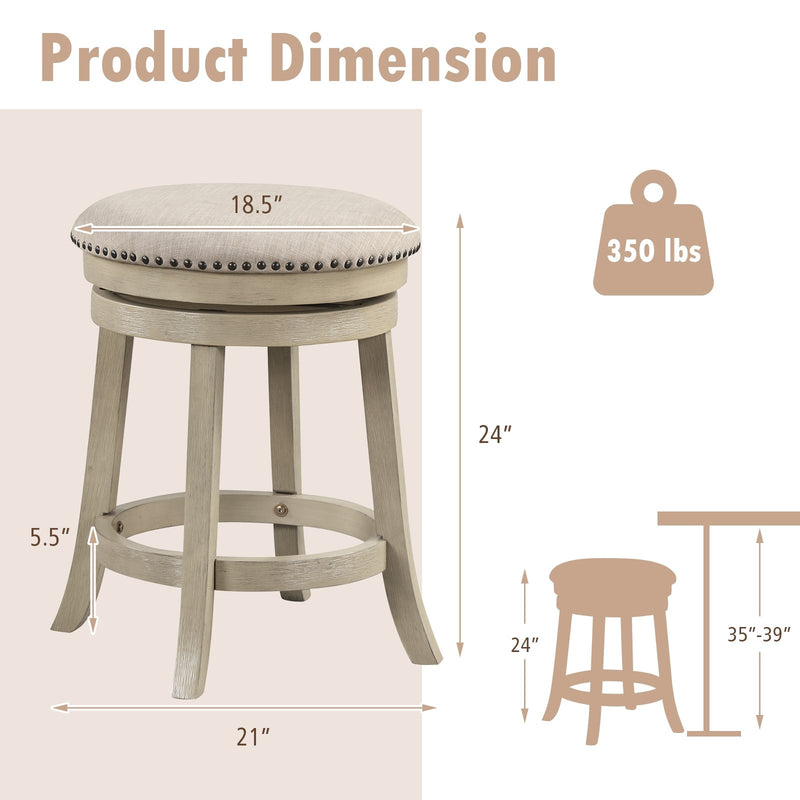 *24/26 Inches Swivel Bar Stools Set of 2 wIth Wooden Frame - 24 inches